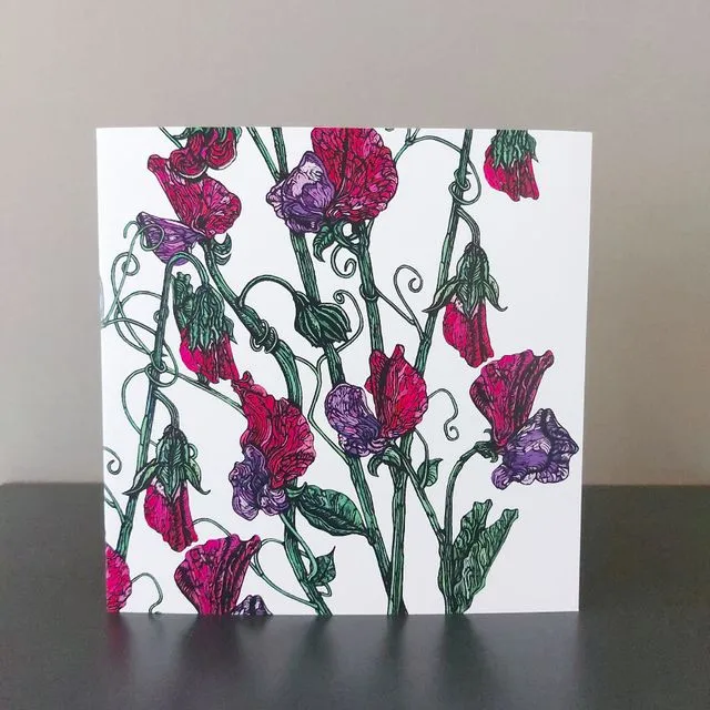 Sweet Peas Blank Floral Greeting Card, Pack of 5