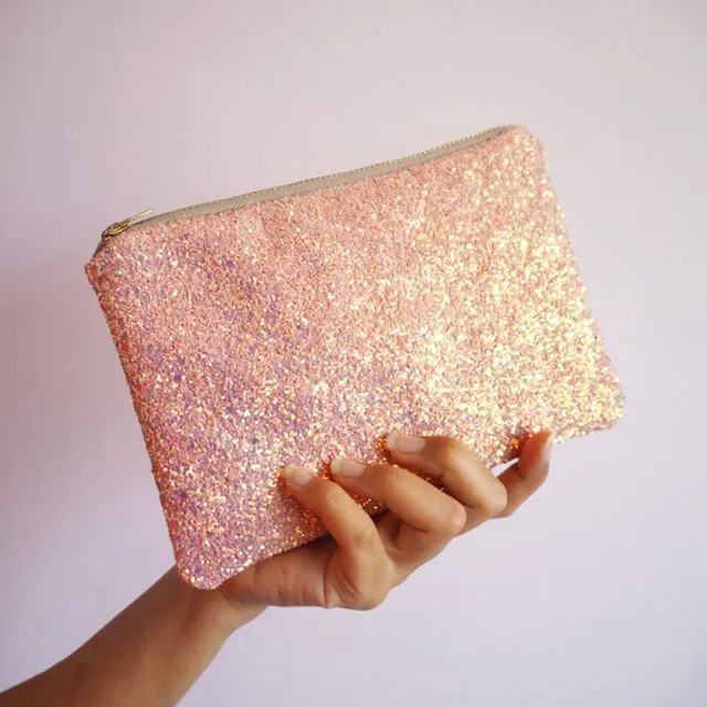 Pastel Pink Glitter Makeup Bag