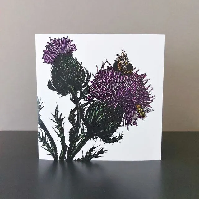 Thistles & Bees Blank Floral Greeting Card, Pack of 5