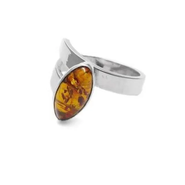 Sterling Silver Adjustable Amber Ring