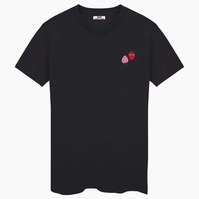 Pink And Red Logos Unisex Black T-shirt