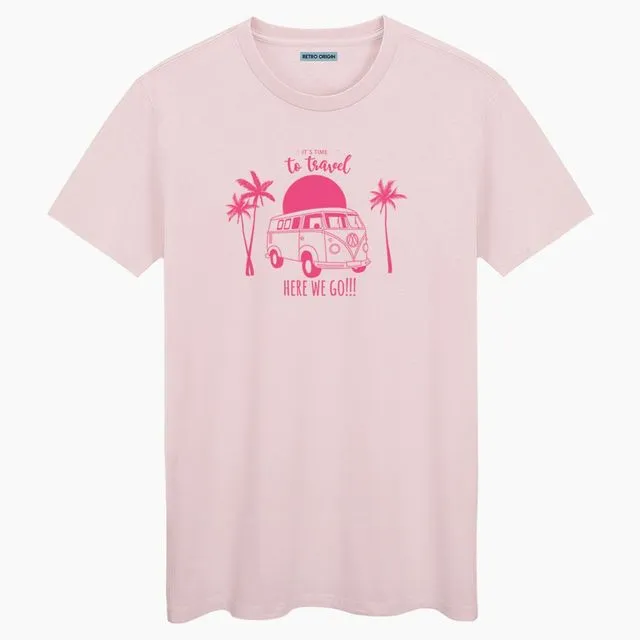 Here We Go! Unisex Pink Cream T-shirt