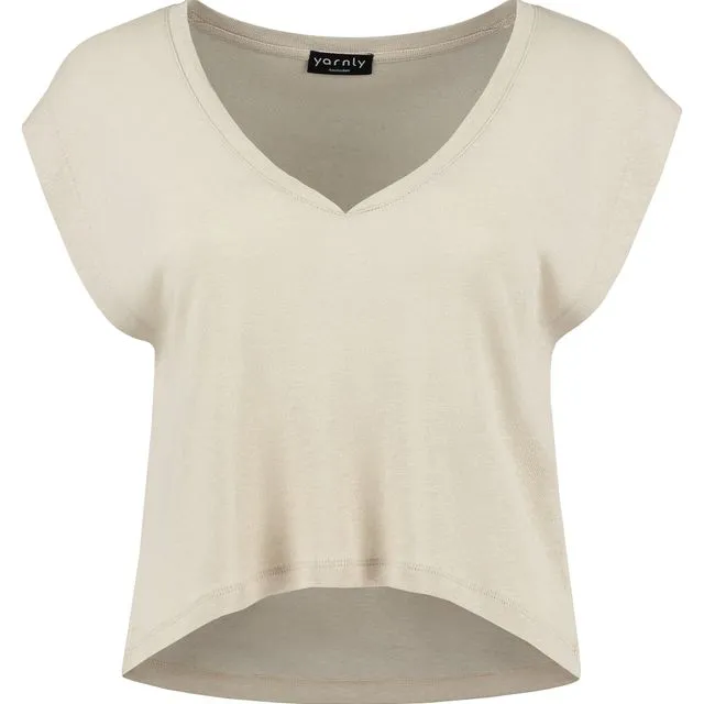 Sand Linen T-shirt curved V-neck