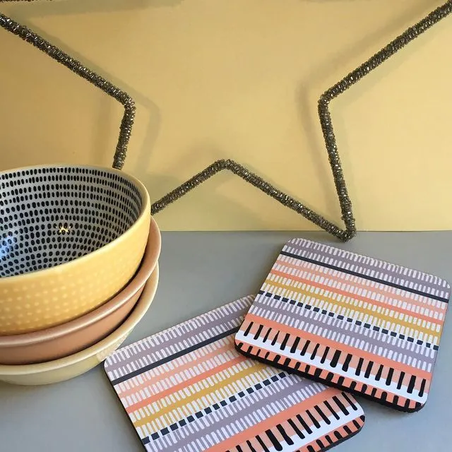 Set of 4 printed coasters -new colour woven stripe print