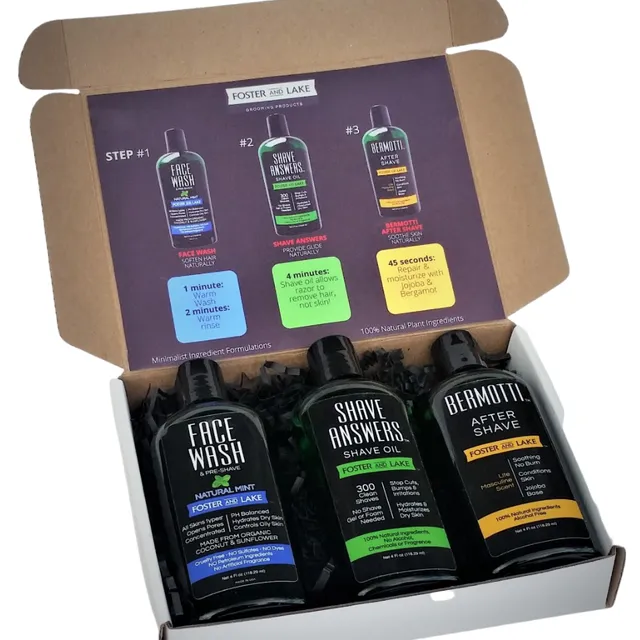 Gift Set- Face Wash Natural Mint, Shave Answers Shave Oil Unscented & Bermotti Bergamot After Shave