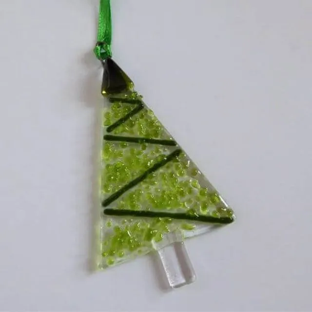 Glass Christmas tree - green tinsel