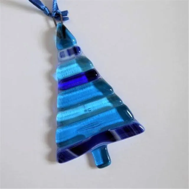Glass Christmas tree - blue stripe