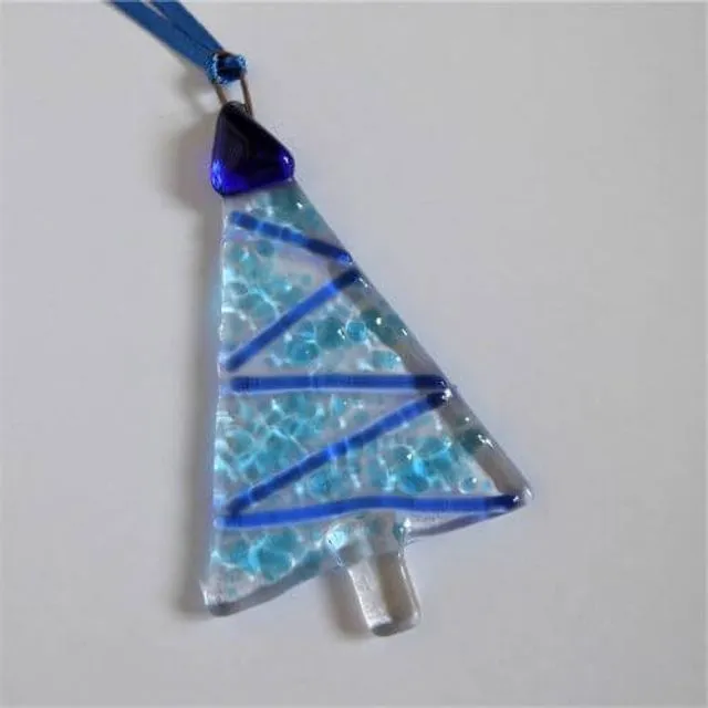 Glass Christmas tree - blue tinsel
