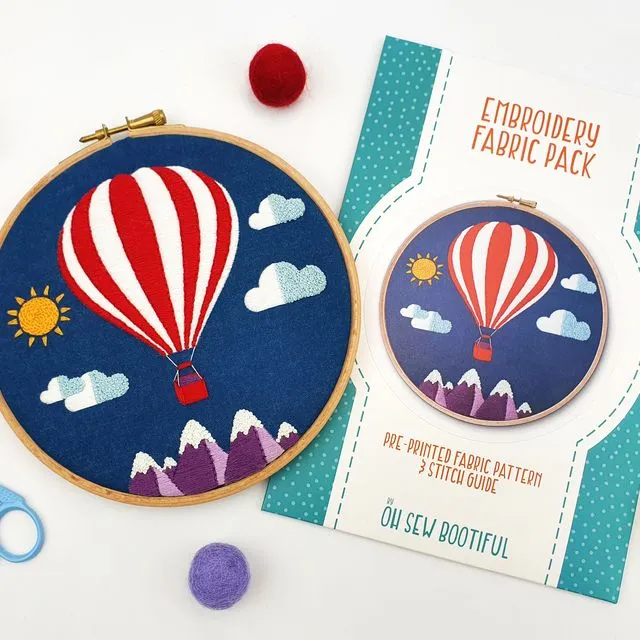 Hot Air Balloon Embroidery Pattern Fabric Pack