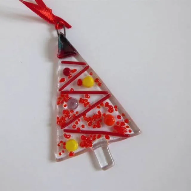 Glass Christmas tree - red tinsel