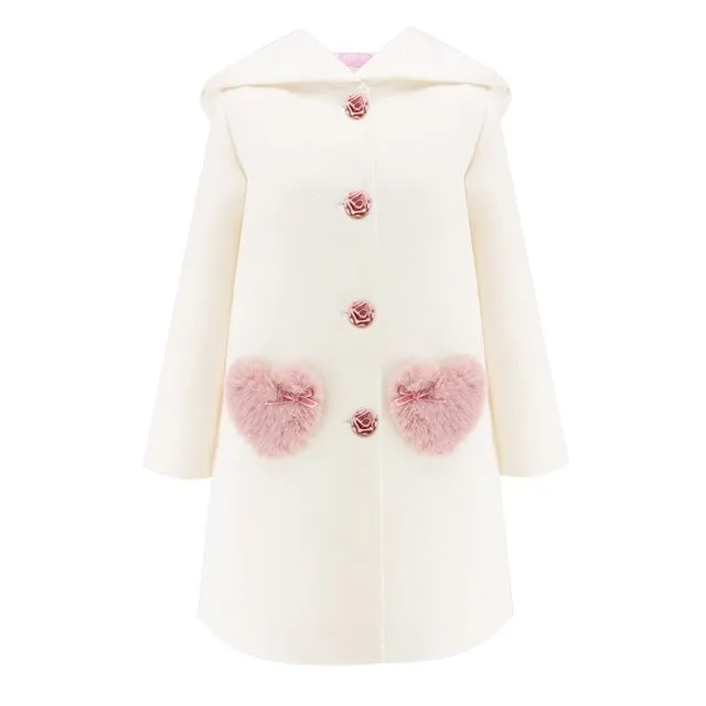 Love Hearts Hooded Coat in White