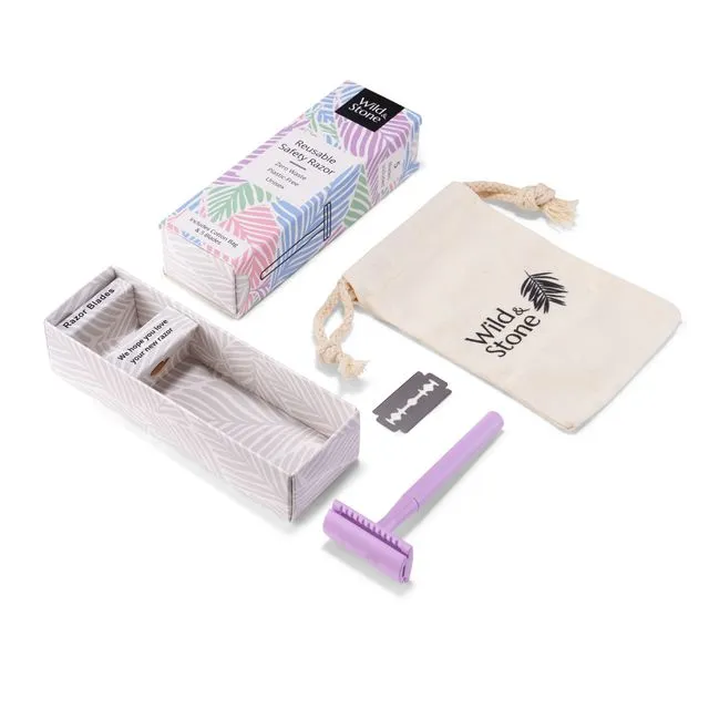 Reusable Safety Razor for Women & Men - Includes 5 Blades and Travel Bag Purple