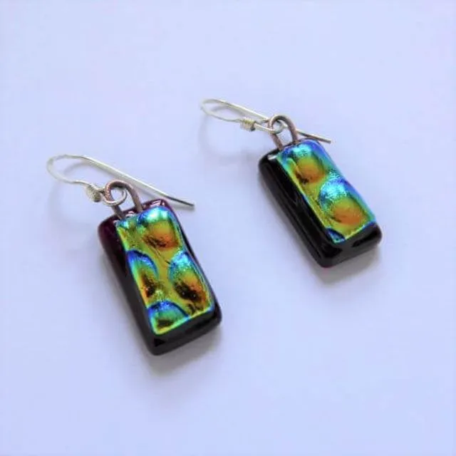 Dichroic glass drop earrings - radium on red style
