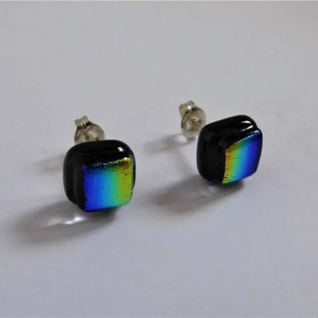 Dichroic glass stud earrings - rainbow stripe