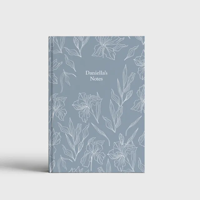 Iris Floral A5 Notebook in French Blue, Paper Type - Lined