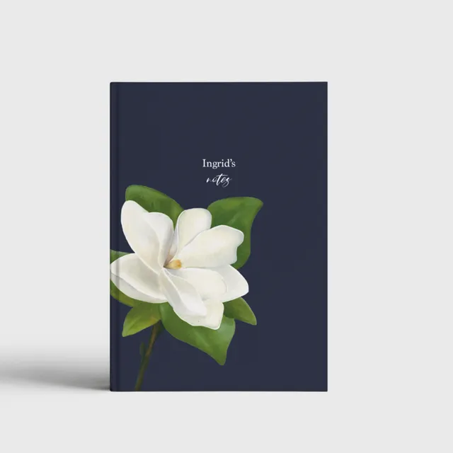 Magnolia Flower A5 Notebook in Blue, Paper Type - Blank