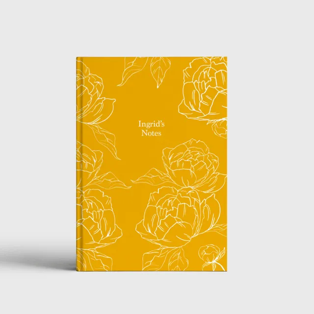 Peony Line Art A5 Notebook in Yellow, Paper Type - Blank