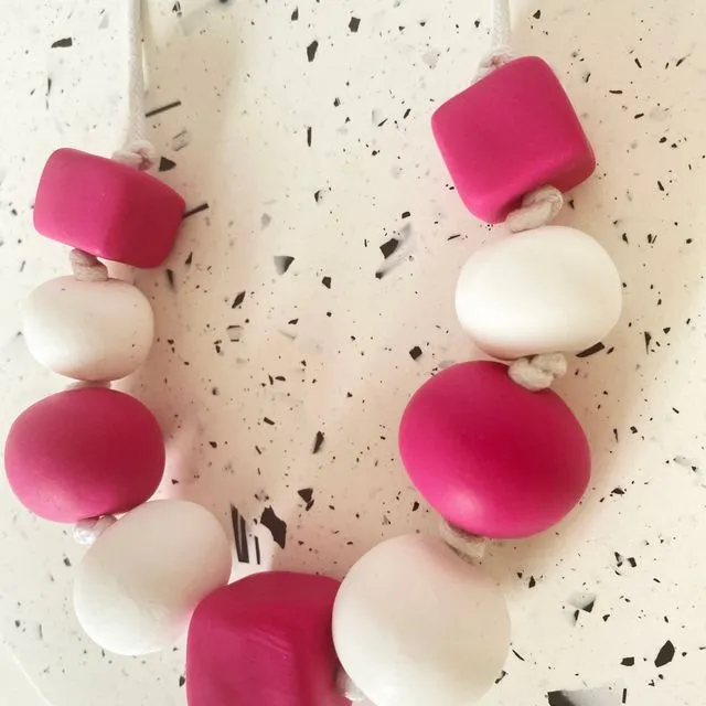 Pink and white bold statement necklace