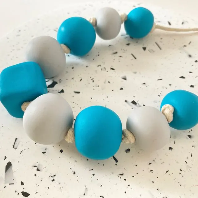 Turquoise and light grey bold statement necklace