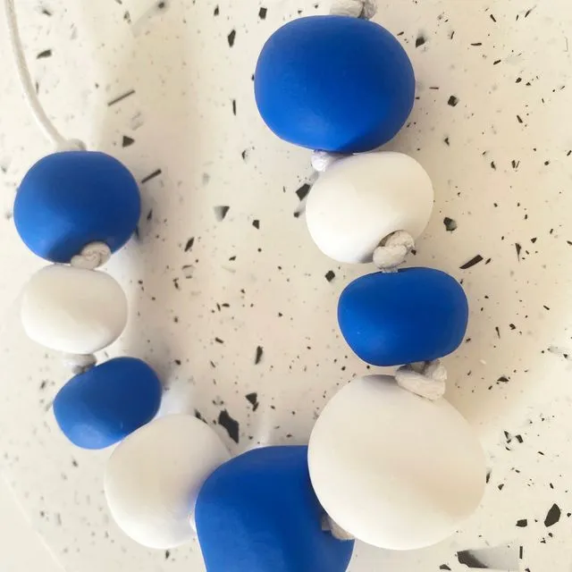 Blue and white bold statement necklace