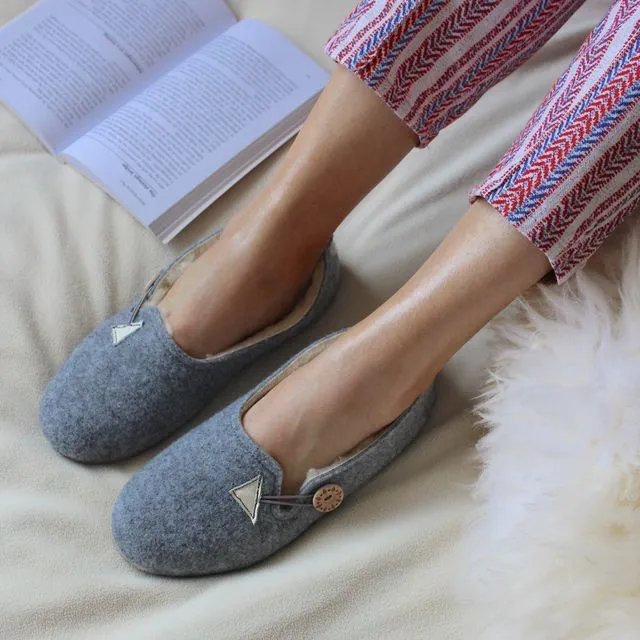 Grey Felt Wool Slippers