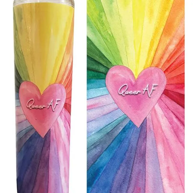 Queer AF Candle - LGBTQ+ Pride Prayer Devotional Candle - Funny, Novelty Gift - 8" white, unscented, glass