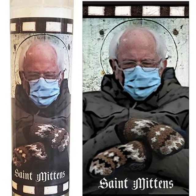 Saint Mittens Bernie Sanders Celebrity Prayer Devotional Parody Candle - Funny, Novelty, Political Gift - Feel the Bern - Inauguration Sitting - 8' white, unscented, glass