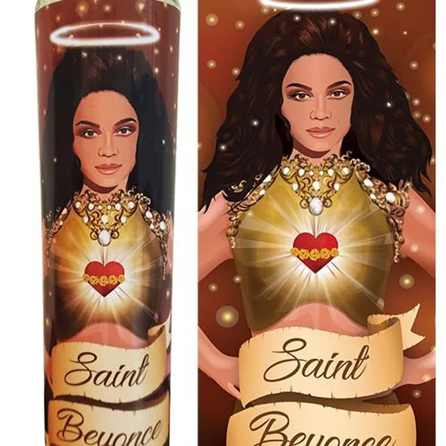 Saint Beyonce Queen Bey Bee Icon Celebrity Prayer Devotional Parody Candle - Novelty Gift - 8 inch, white, unscented