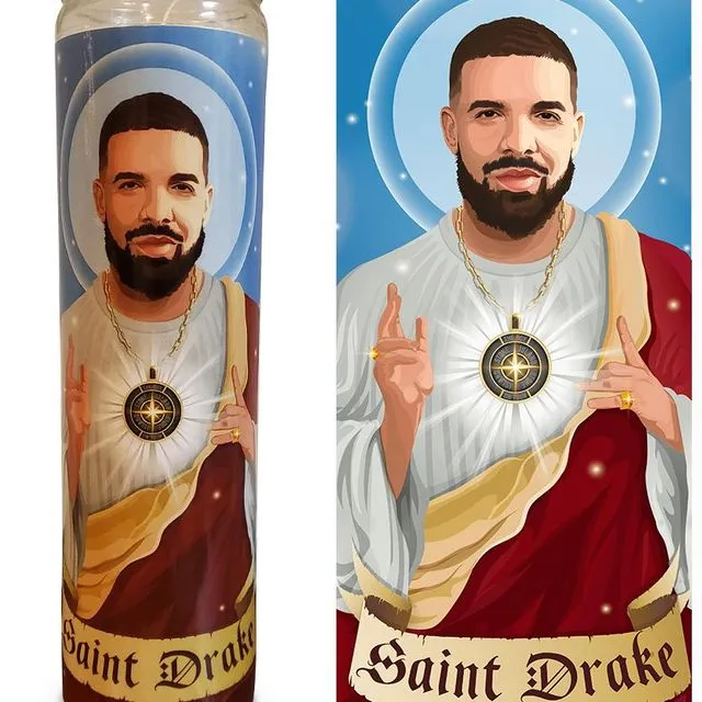 Saint Drake Hip Hop Rap Celebrity Prayer Devotional Parody Candle, 8" white unscented glass