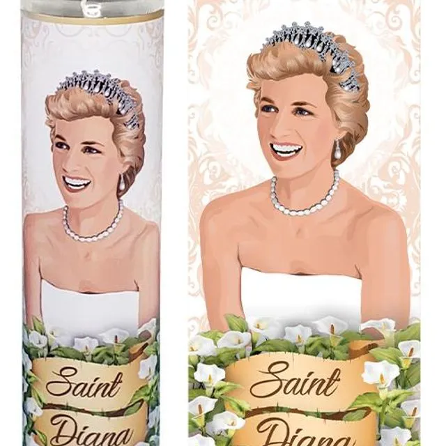 Saint Princess Diana Celebrity Prayer Devotional Parody Candle - 8' white, unscented, glass