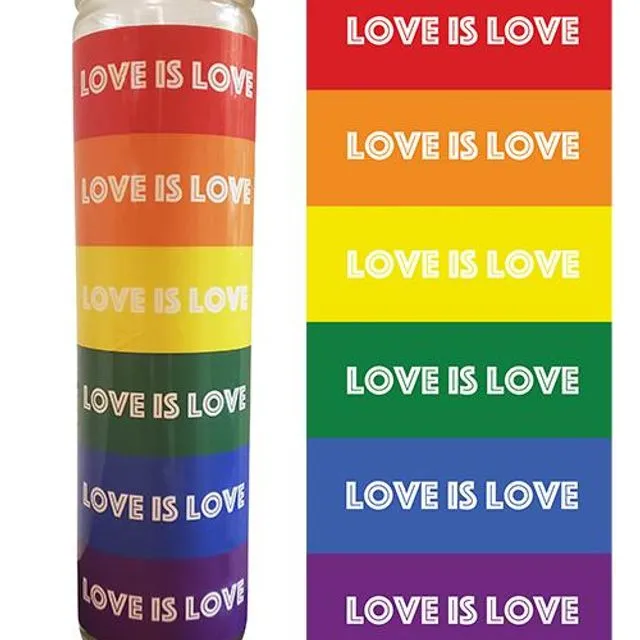 Love is Love Candle - LGBTQ+ Pride Prayer Devotional Candle - Funny, Novelty Gift - 8" white, unscented, glass
