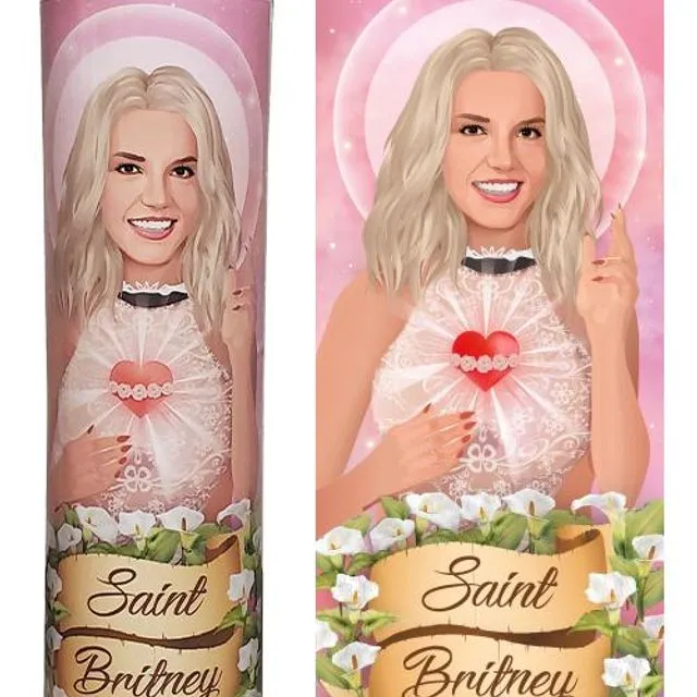Saint Britney Spears Celebrity Prayer Devotional Parody Candle - Funny, Novelty Gift - 8' white, unscented, glass