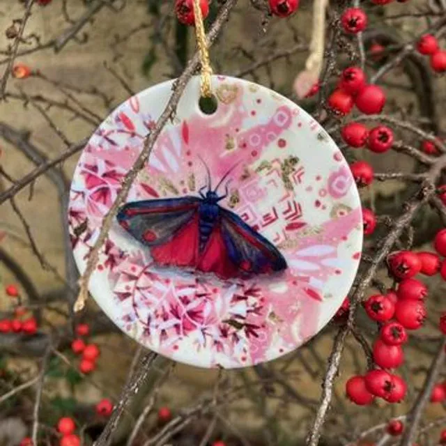 CINNABAR MOTH / SMALL MAGPIE MOTH DOUBLE SIDED CERAMIC ORNAMENT