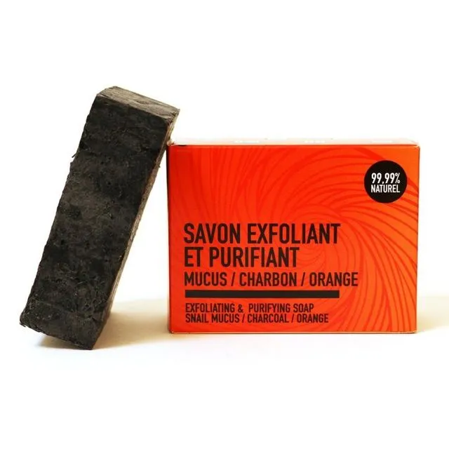 Exfoliating and Purifying Soap - Charcoal / Mucus / Orange - Cold Saponified - 100g