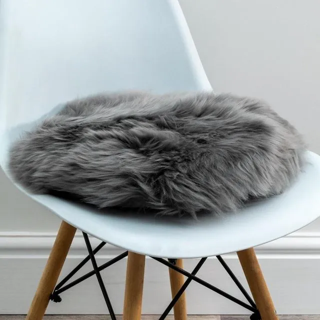 Grey Round Sheepskin Chair Pad