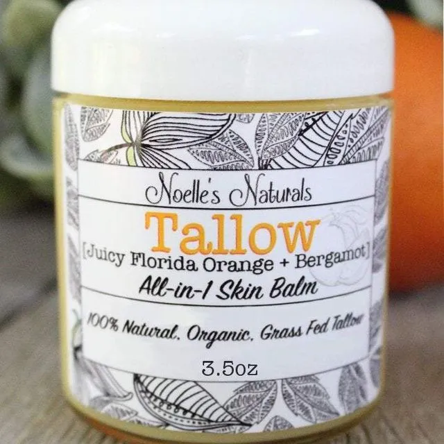 Organic Tallow Balm - Juicy Florida Orange and Bergamot - 3.5oz Jar
