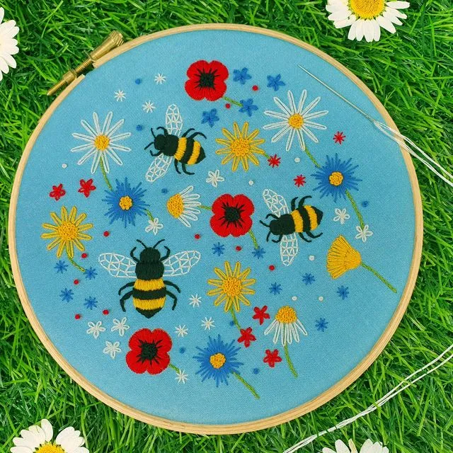 Bees and Wildflowers Embroidery Craft DIY Kit