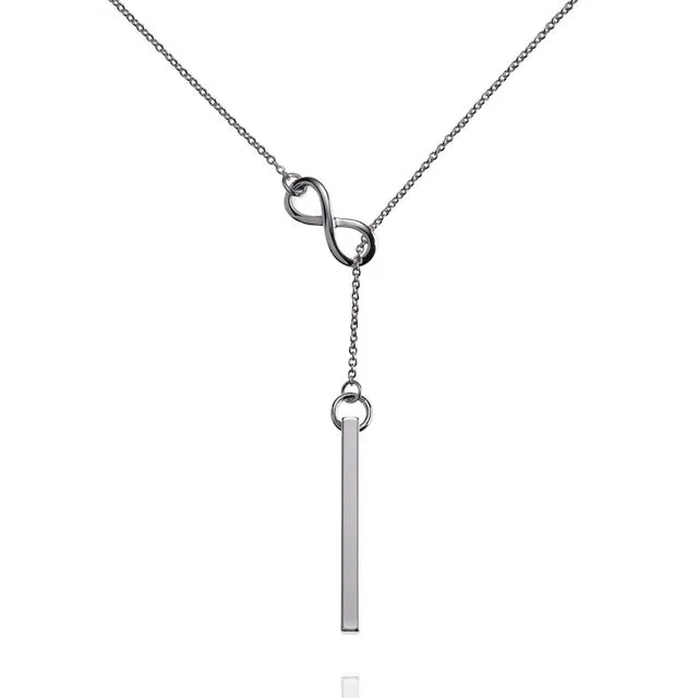Silver Infinity Y Necklace. Silver Lariat Necklace with a Vertical Bar