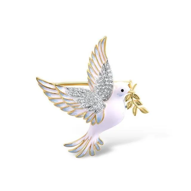 Gold Plated Sterling Silver Dove Brooch for Women