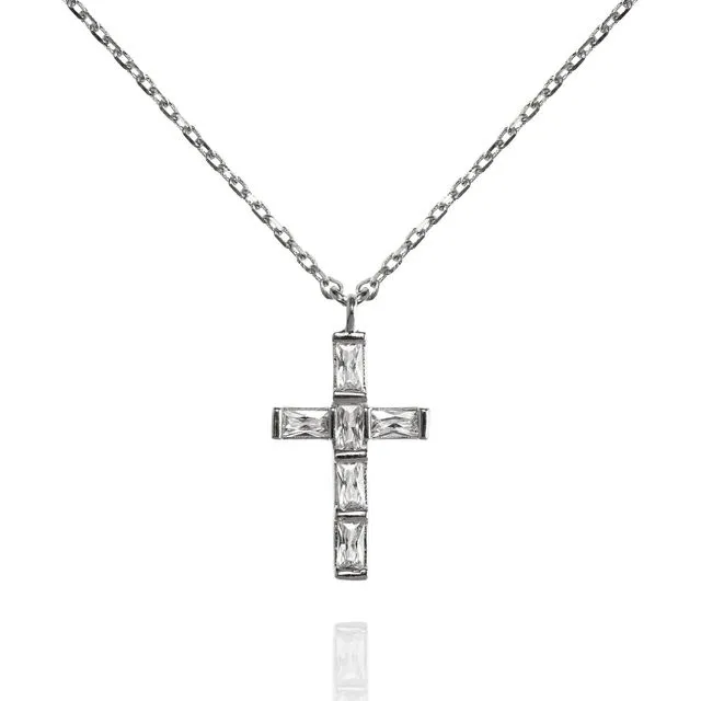 Cross Pendant Necklace with Baguette Cubic Zirconia