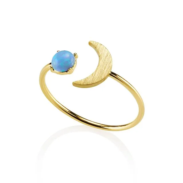 Gold Ring with a Created Blue Opal