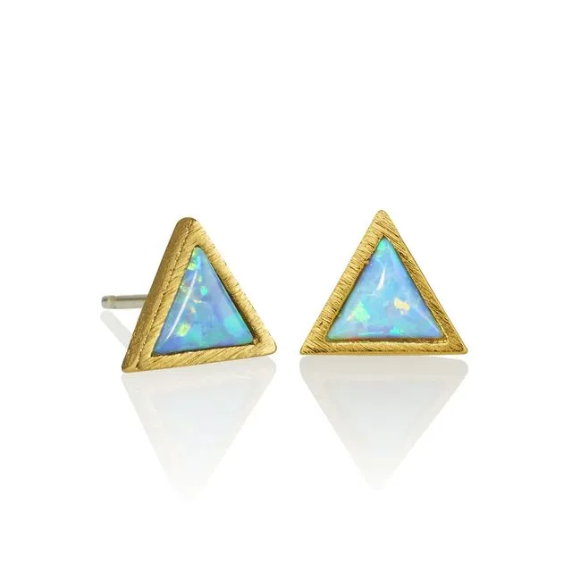 Gold Triangle Opal Stud Earrings