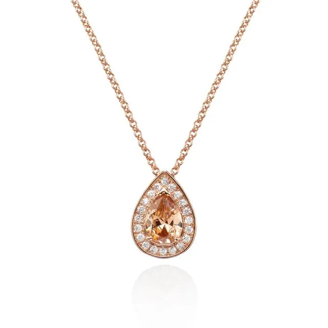 Rose Gold Teardrop Pendant Necklace with a Champagne Nude CZ Gemstone