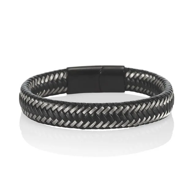 Steel and Leather Bangle Bracelet for Men