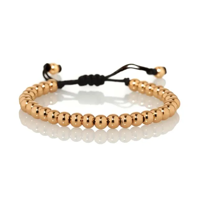 Rose Gold Mens Bracelet with Metal Beads on Adjustable Black Cord