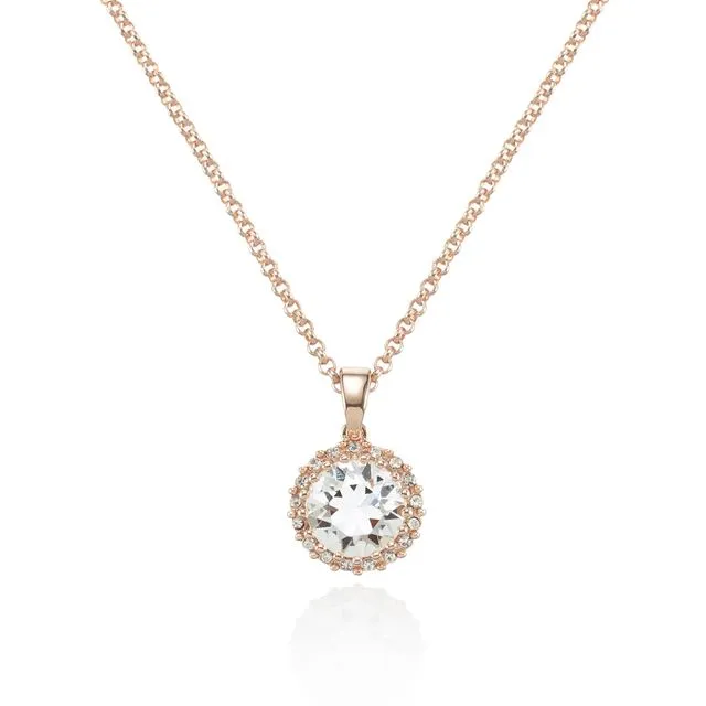 Rose Gold Halo Drop Pendant Necklace with Swarovski Crystals