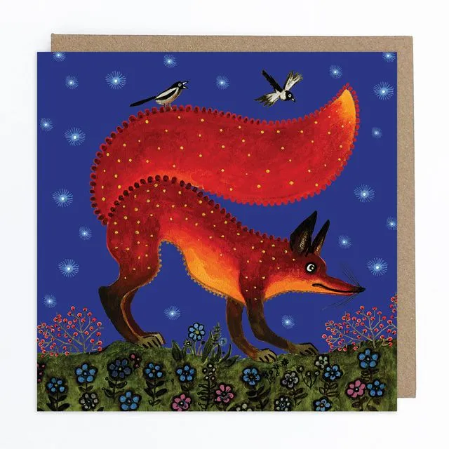 Red Fox on Blue Greeting Card