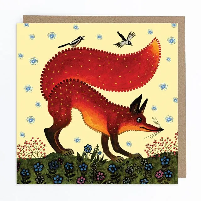 Red Fox on Yellow Greeting Card