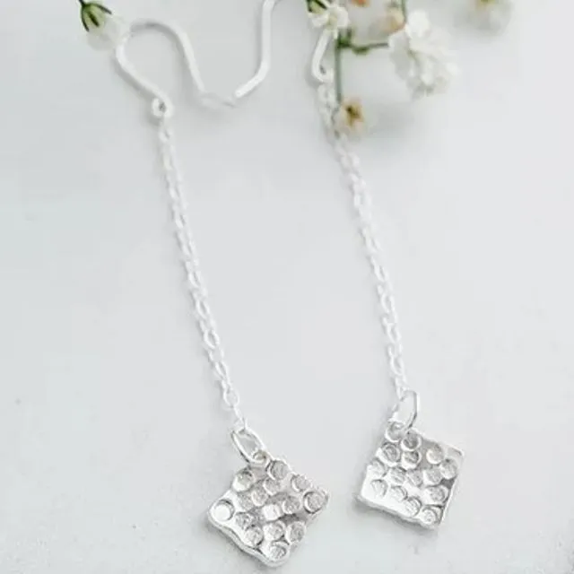 Sterling Silver Chain and Square Detail Dangly Earrings
