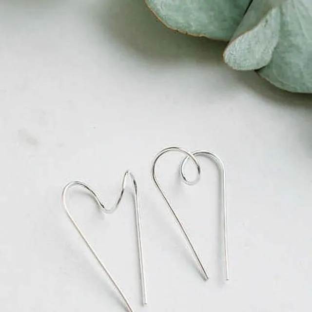 Sterling Silver Twisted Heart Wire Hoop Earrings